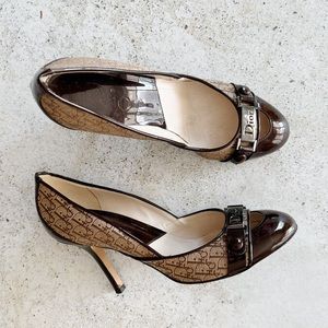 🤎 Vintage DIOR Trotter Logo Heels Pumps Shoes Brown Tan Beige